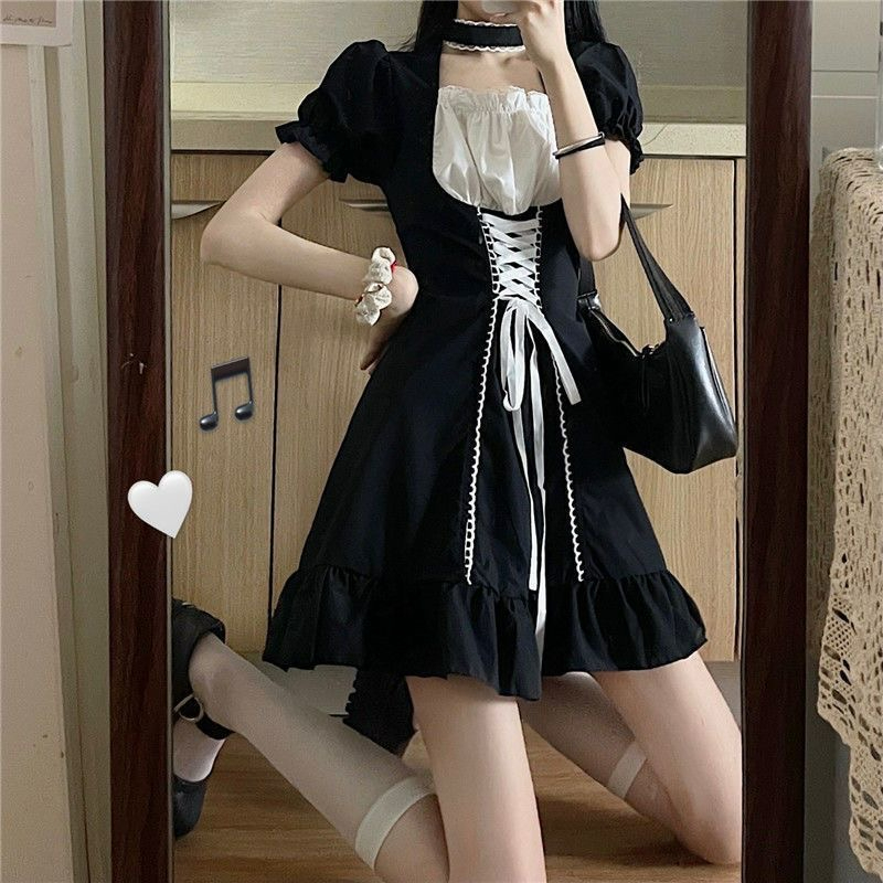 French Puff Sleeve Square Neck Dress Women Summer 2024 New Design Waist Princess Style Hot Girl Short Skirt