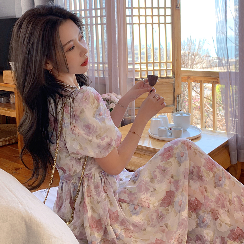 實拍~2024大碼女裝新款韓版寬鬆碎花連衣裙胖mm韓版顯瘦連衣裙