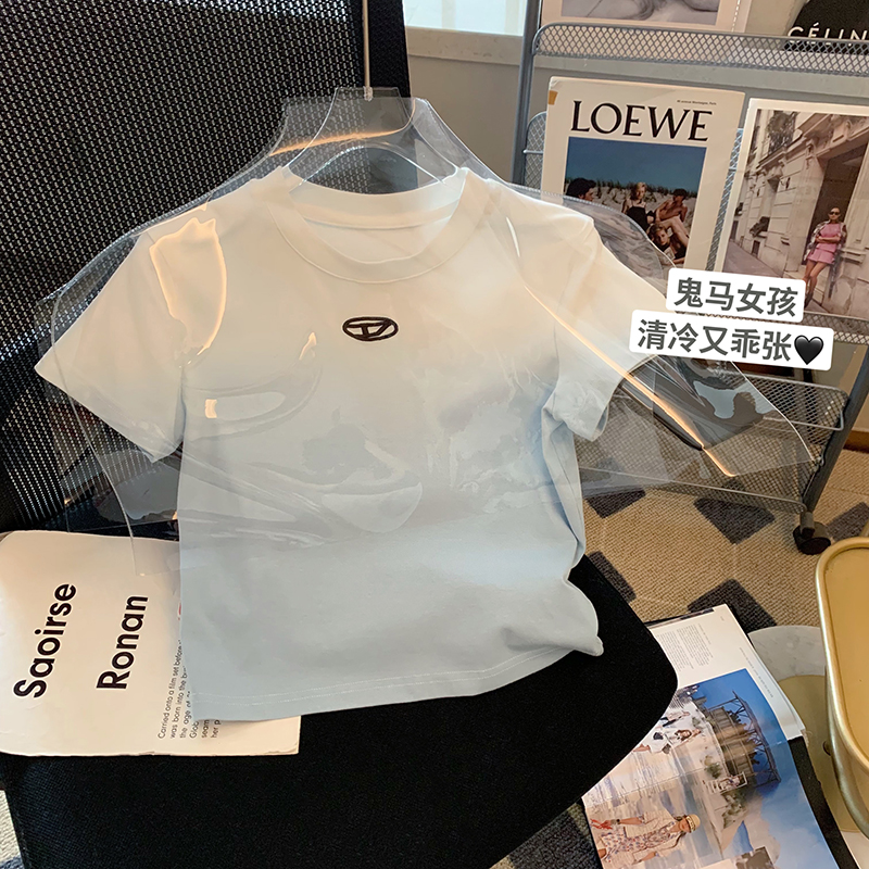 純棉後包條200克精梳緊密 新款短袖t恤女刺繡+扎染印花 質量