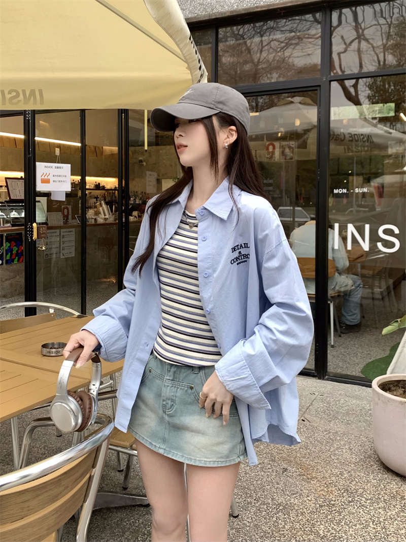 實拍 復古學院風吊帶背心純色長袖襯衫百搭套裝女兩件套