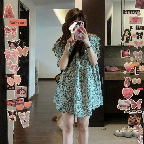 茶歇法式连衣裙女2024夏季韩系洋气减龄短裙小个子修身显瘦A字裙