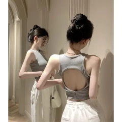 Gray beautiful back I-shaped camisole for summer hot girls, short sleeveless halter top for inner wear and outer wear