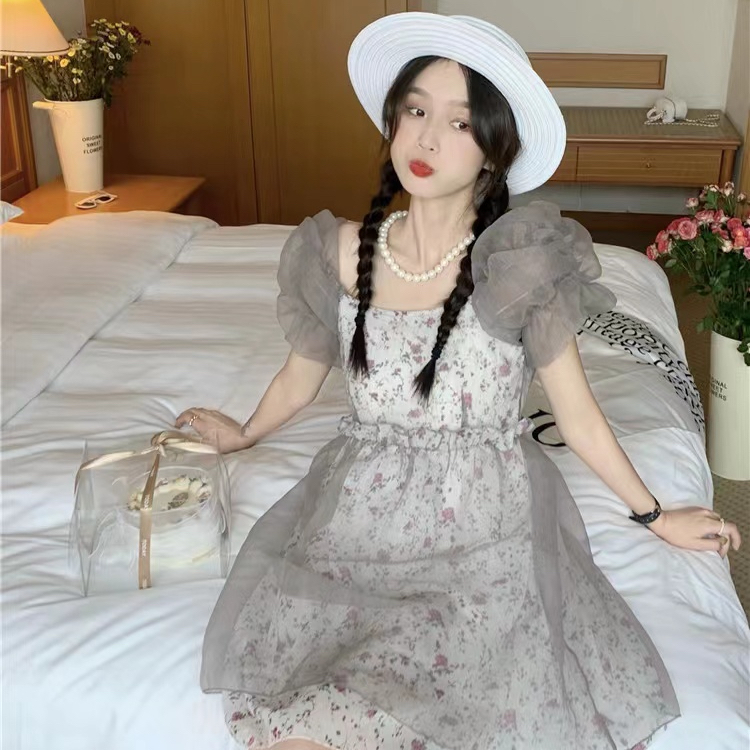 森系少女連衣裙2024夏季新款泡泡袖小個子女生甜美氣質減齡碎花裙