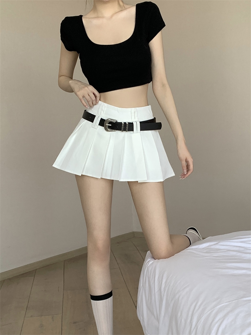 實拍 百褶短裙辣妹a字裙低腰半身裙芭蕾裙子配腰帶