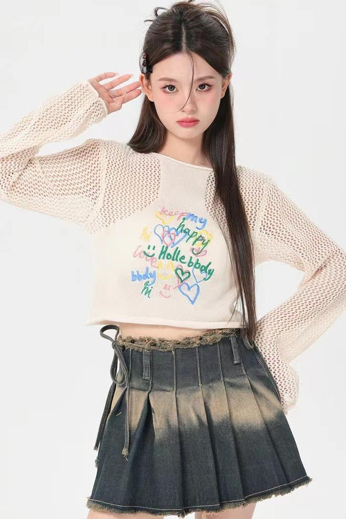 Where is the Orange Tree Sweet and Spicy Hollow Knitted Front Shoulder Long Sleeve T-Shirt Women's Summer Slim Fit Short Top