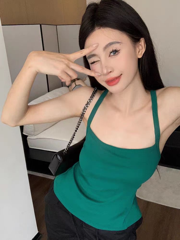 260隨心裁辣妹性感純色交叉綁帶露背吊帶夏季背心