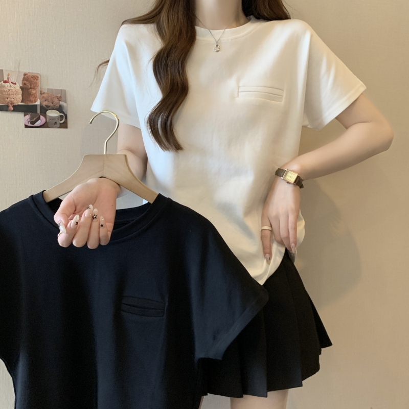 Actual shot of 21 pure cotton 2024 summer design niche short-sleeved T-shirt women's tops