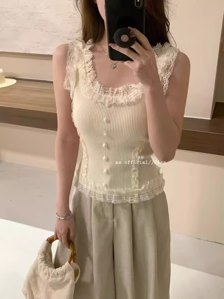 Pure Desire Hot Girl Lace Camisole Women's 2024 New Summer Chic Niche Bottoming Top