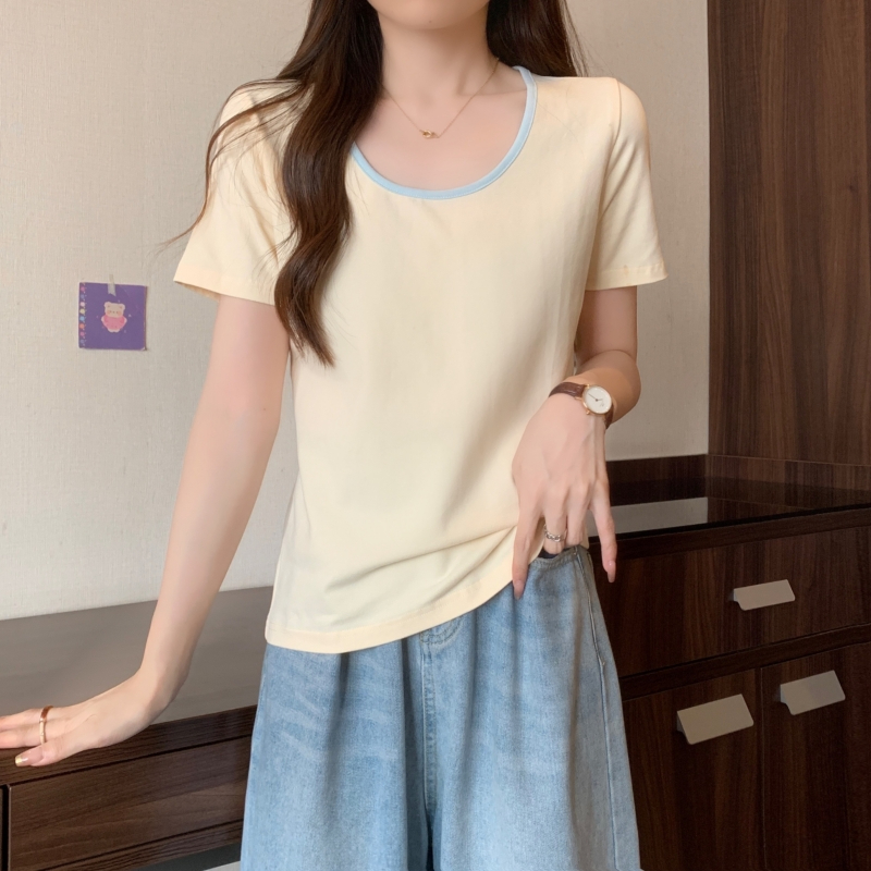 實拍  40支純棉 2024夏裝設計感小眾短袖T恤女