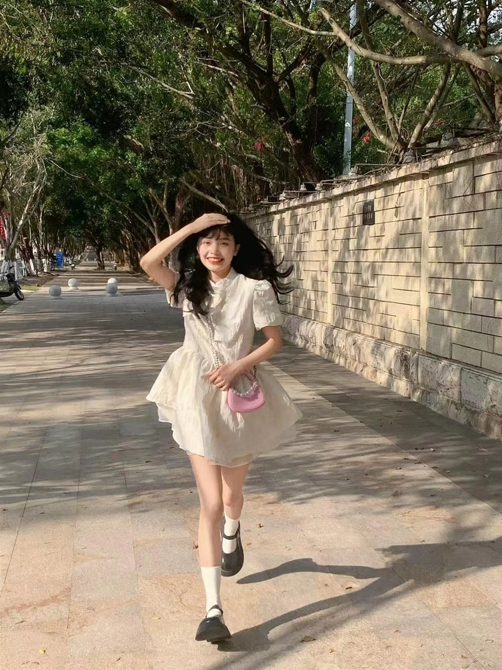 2024夏季新款鹽甜系新中式白色連衣裙小眾收腰在逃公主蓬蓬裙子女