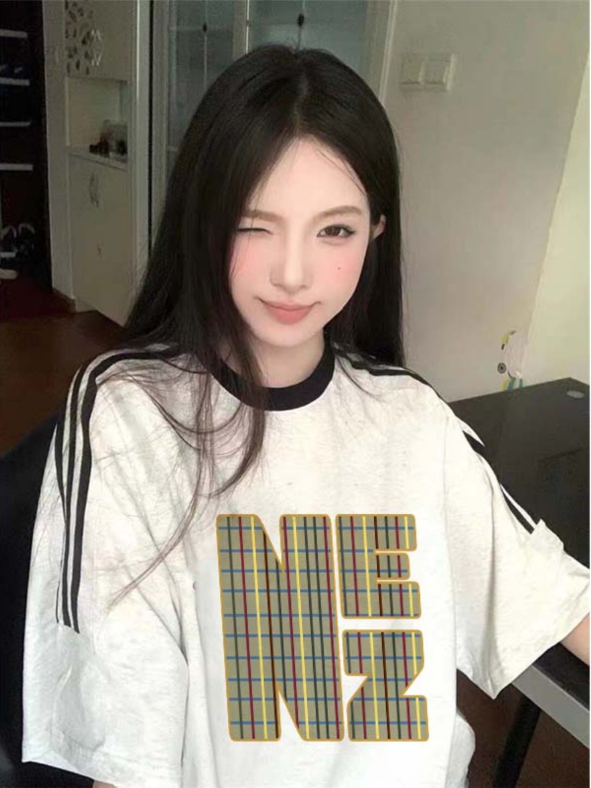 韓國新款 220克100%棉三條槓 2024年新款夏裝短袖T恤女