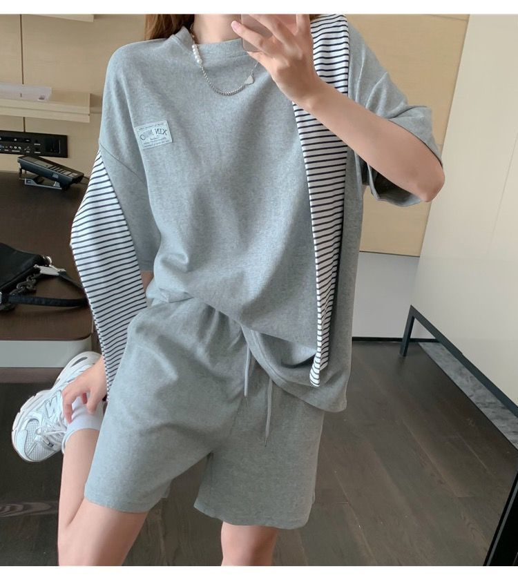 學生短袖短褲運動套裝女休閒服兩件套夏天裝時尚寬鬆新款薄款