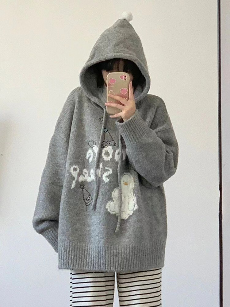 連帽設計感毛衣女新款軟糯百搭顯瘦寬鬆減齡長袖套頭別致針織上衣