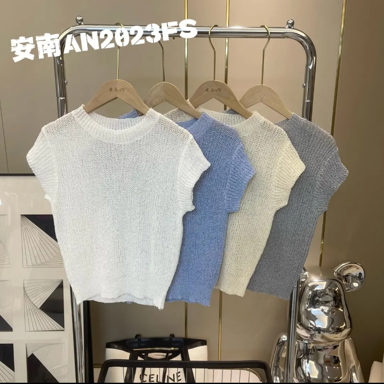 Annan AN Magnolia A3427 new Korean version versatile solid color short-sleeved sweater