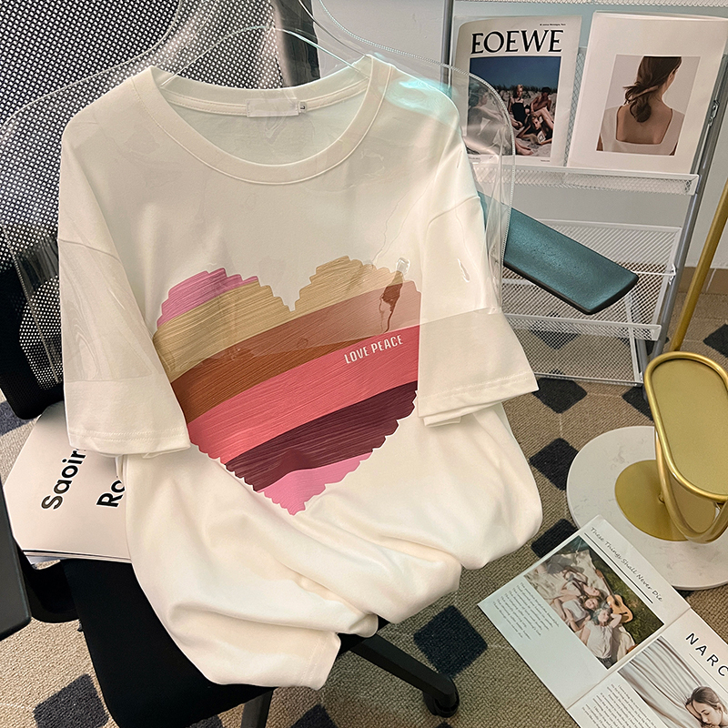 實拍 短袖t恤女夏韓版印花圓領新款上衣大碼女裝