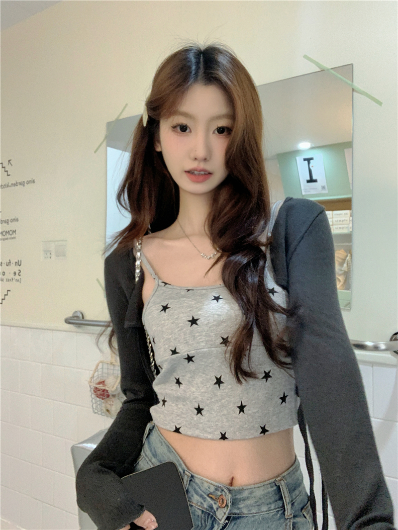 實拍 新款系帶防曬衣開衫外套+印花吊帶背心上衣女