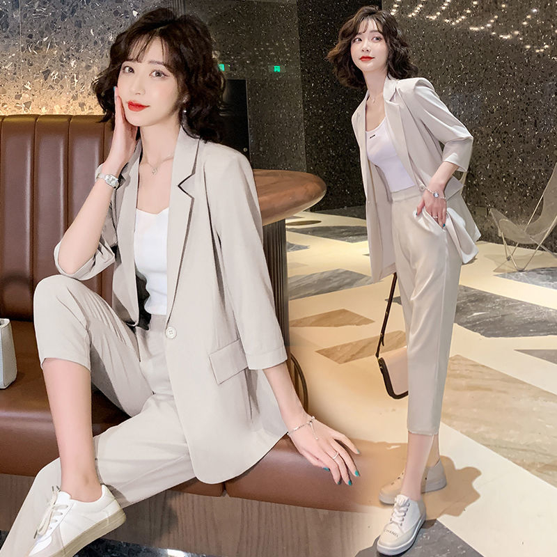 時尚氣質西裝套裝女2024春夏季新款洋氣休閒百搭減齡西服兩件套