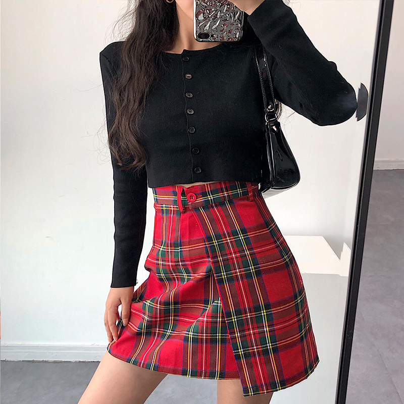 2024春季高腰單排扣露臍上衣長袖針織開衫修身顯瘦短款上衣女