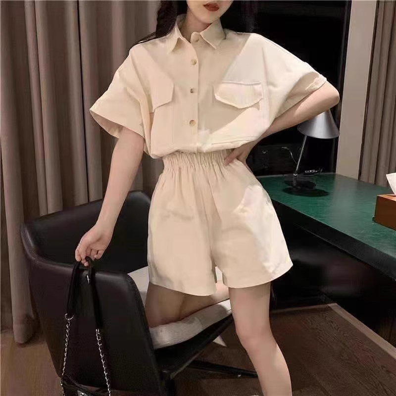 鹽系穿搭時尚休閒短褲襯衫套裝女夏純欲辣妹兩件套