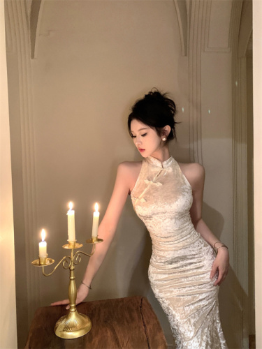 Real shot of the new Chinese style improved cheongsam dress, national style slimming and hip-covering mid-length skirt