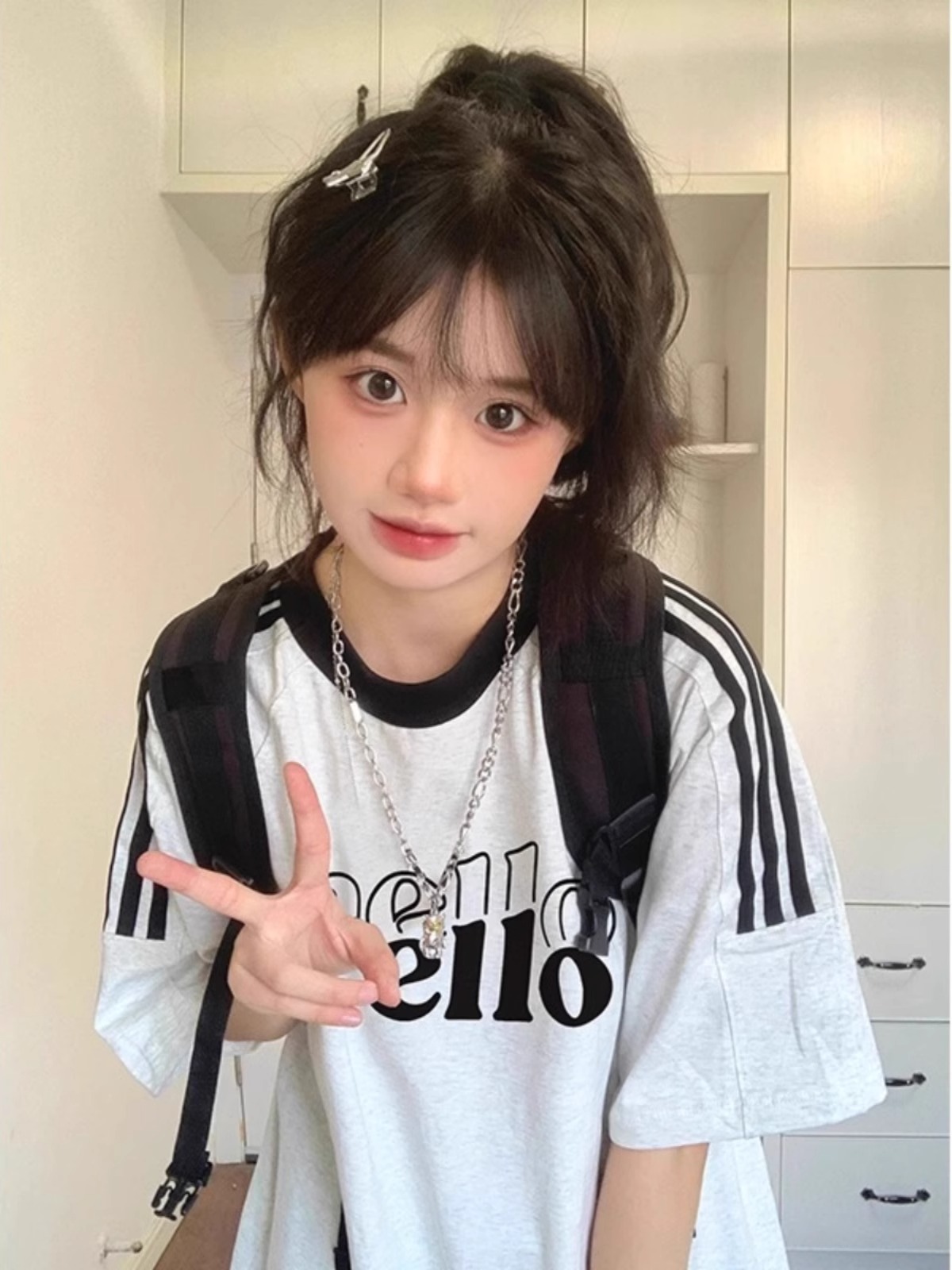 官圖  220克100%棉三條槓 2024年新款夏裝短袖T恤女
