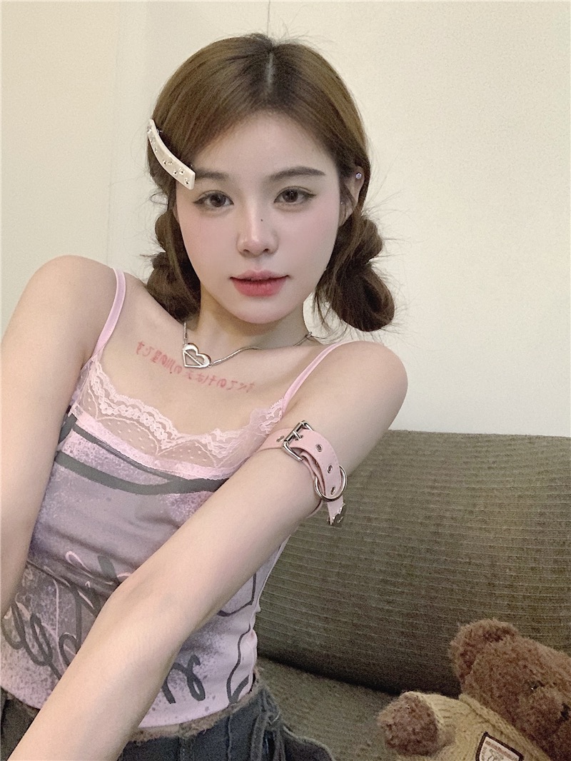 港味甜辣妹吊帶背心女夏季新款蕾絲邊外穿修身顯瘦美背無袖上衣潮