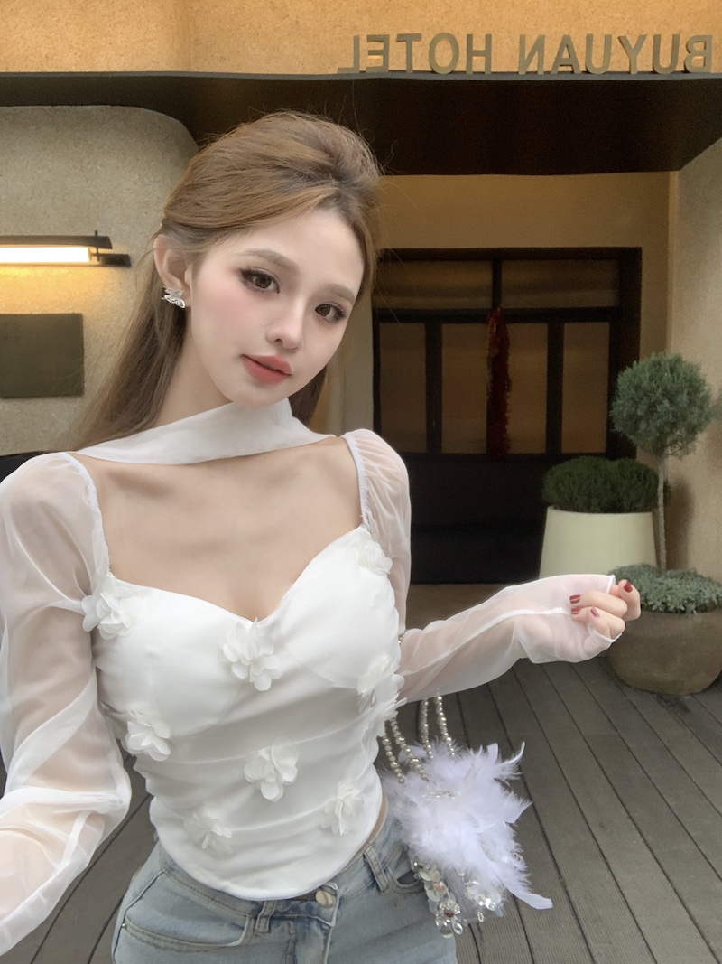 實拍 法式復古花朵蕾絲兩穿刺繡抹胸可卸長袖