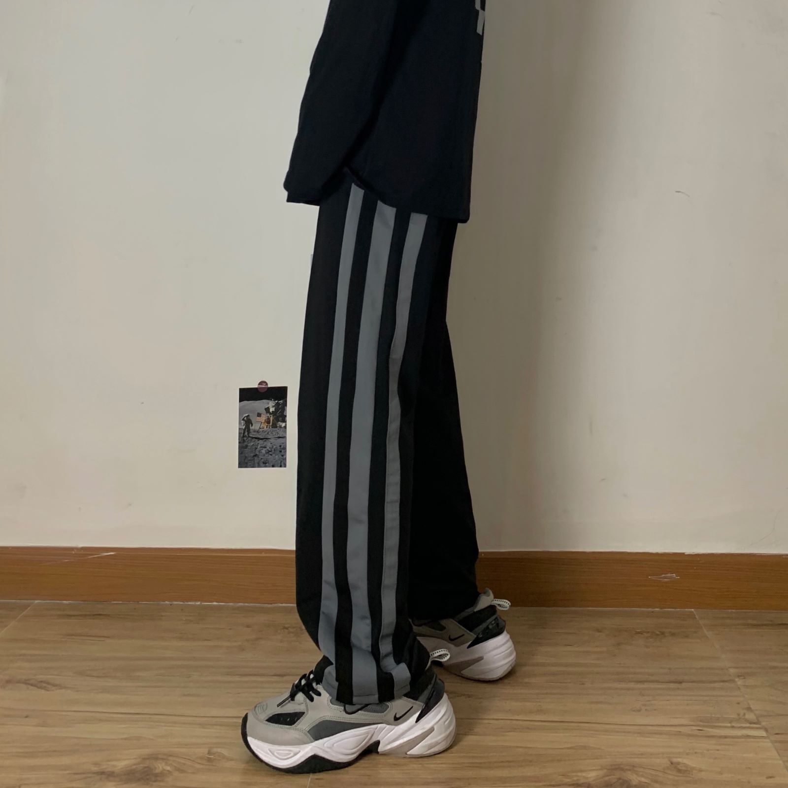 實拍~大碼S~4XL2024秋季顯瘦高腰寬鬆直筒闊腿褲長褲