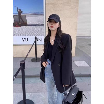 炸街黑色小西裝外套女春秋2024新款韓系設計感小個子百搭西服套裝