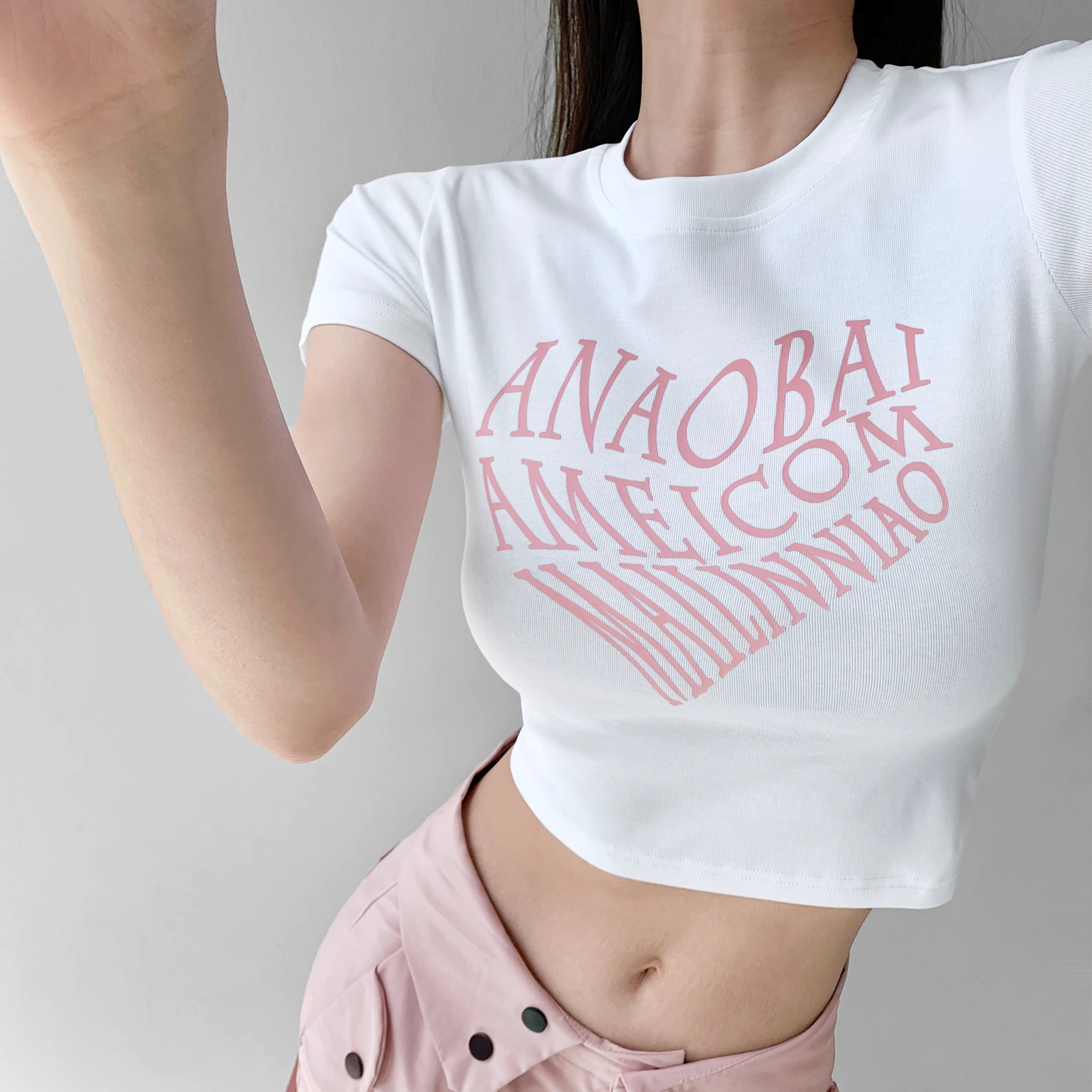 白色t恤女短袖2024新款夏季愛心印花正肩圓領純棉短款體恤上衣潮