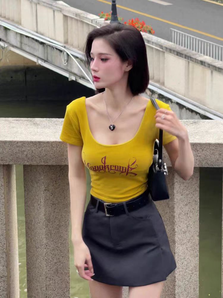 # 純棉後 210克奧代爾92棉8氨綸 短袖T恤女印花U領