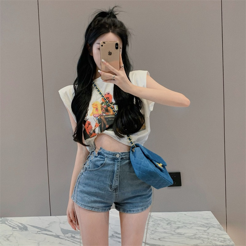 性感辣妹設計感小眾短袖t恤女夏季新款時尚大碼寬鬆拼接短款上衣
