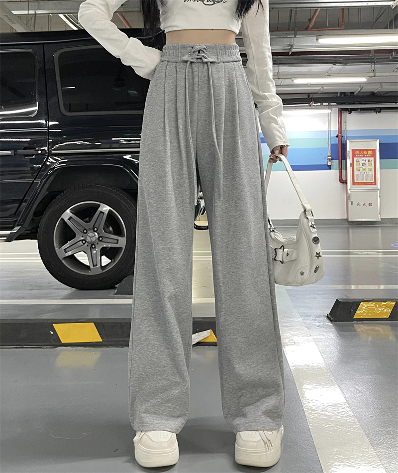 實拍春季新款闊腿高腰垂感顯瘦百搭休閒運動褲