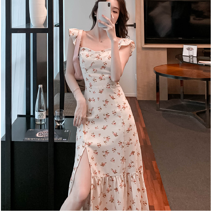 法式初戀連衣裙女夏2024年新款高腰顯瘦褶皺短袖小個子甜美公主裙