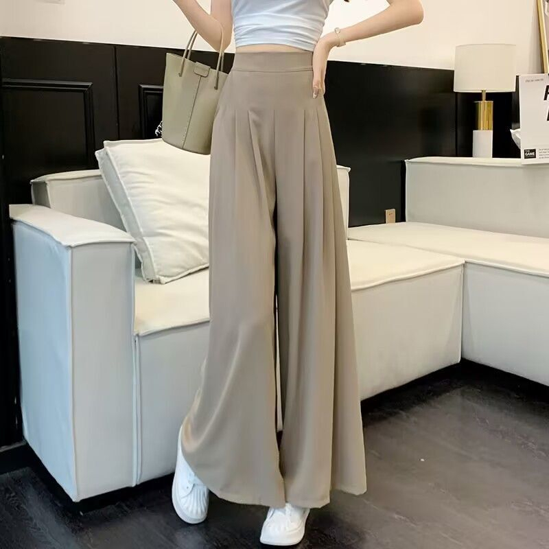 慵懶風闊腿褲女2024夏季小個子高腰顯瘦寬鬆修身垂墜感休閒褲韓版