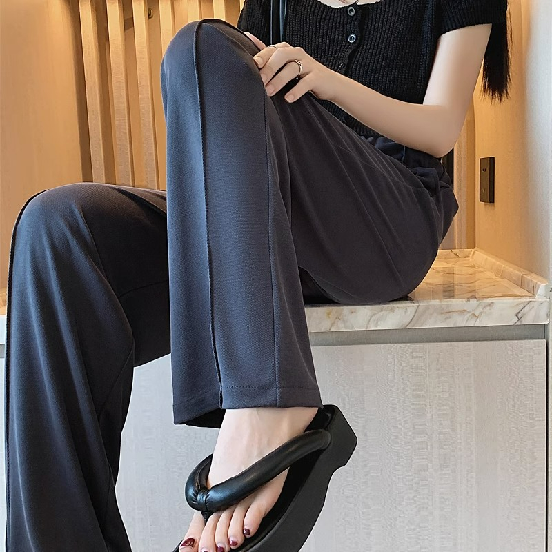 2024銅氨絲闊腿褲女夏季薄款高腰垂感直筒窄版休閒涼涼冰絲防曬褲