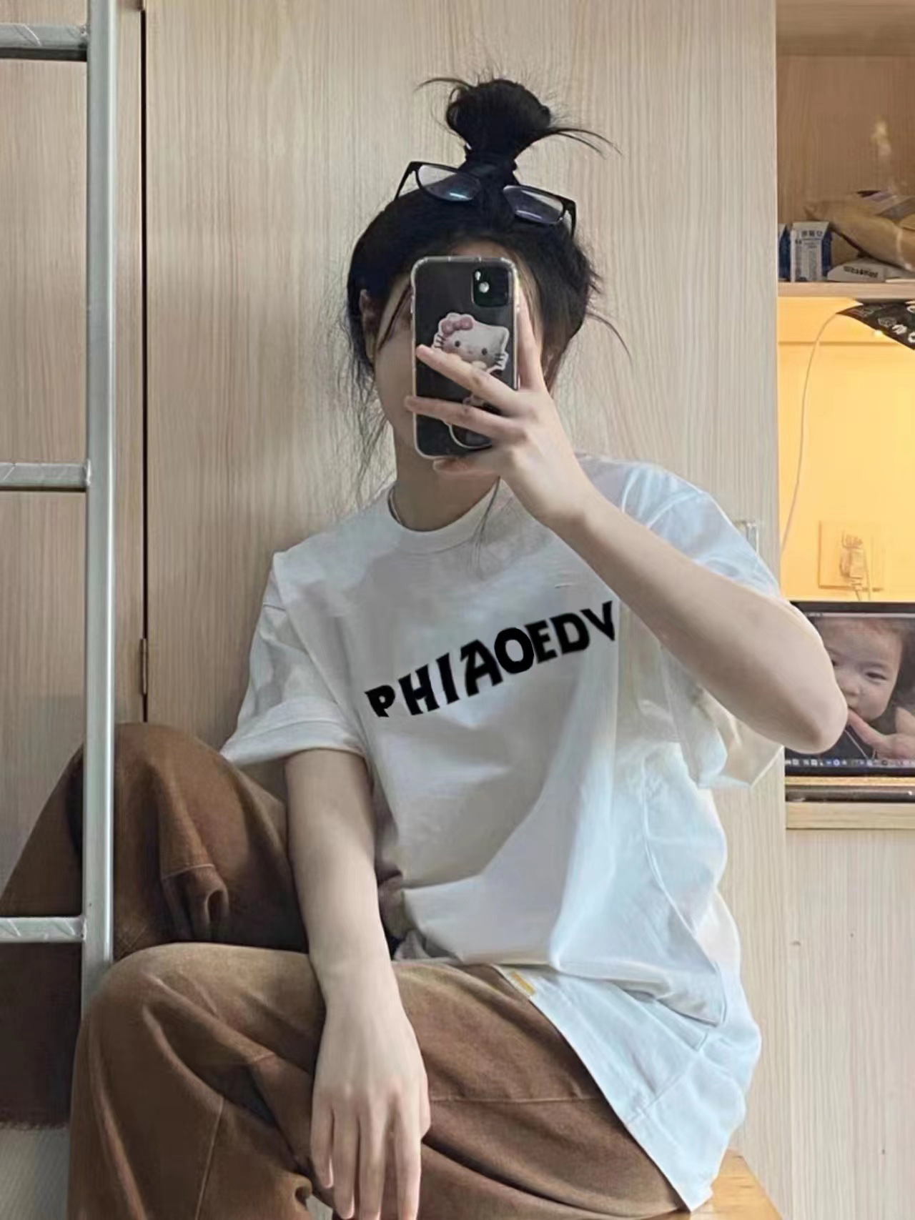 美式正肩短袖t恤女夏季設計感小眾別致寬鬆oversize白色純棉上衣