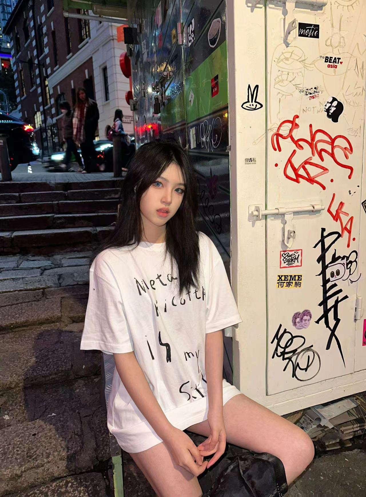 甜美風時尚趣味字母印花短袖T恤