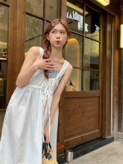 實拍  新款慵懶韓系正反兩穿寬鬆減齡甜美白色裙子