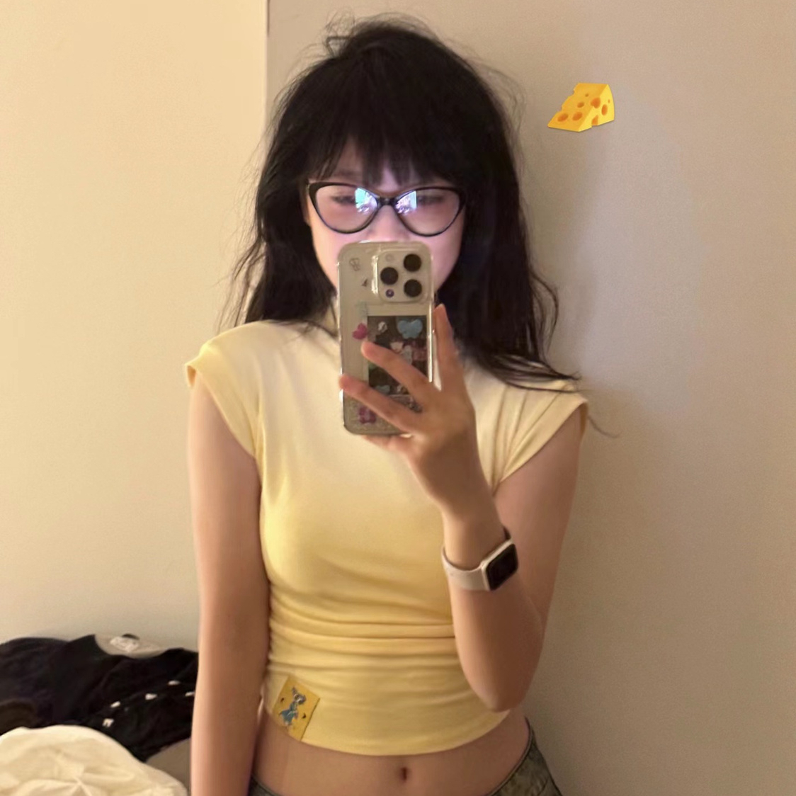 原版高彈拉架奶黃色修身短袖短袖T恤少女夏季韓版可愛辣妹上衣