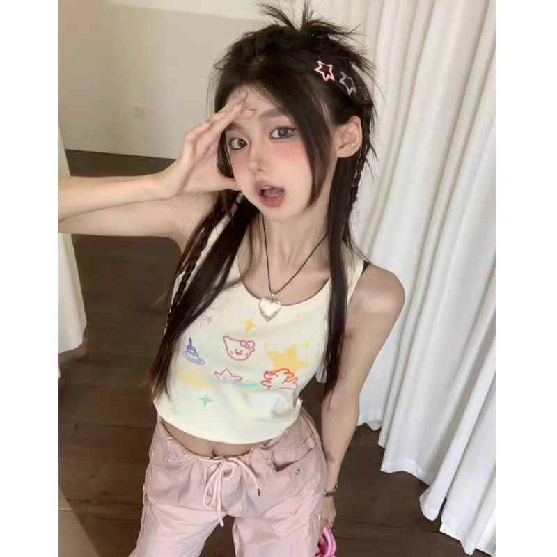 260隨心裁夏季新款小眾設計感塗鴉印花辣妹吊帶潮