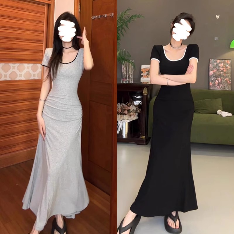 修身顯瘦休閒連衣裙女夏季2024新款高級感氣質包臀長裙設計感小眾