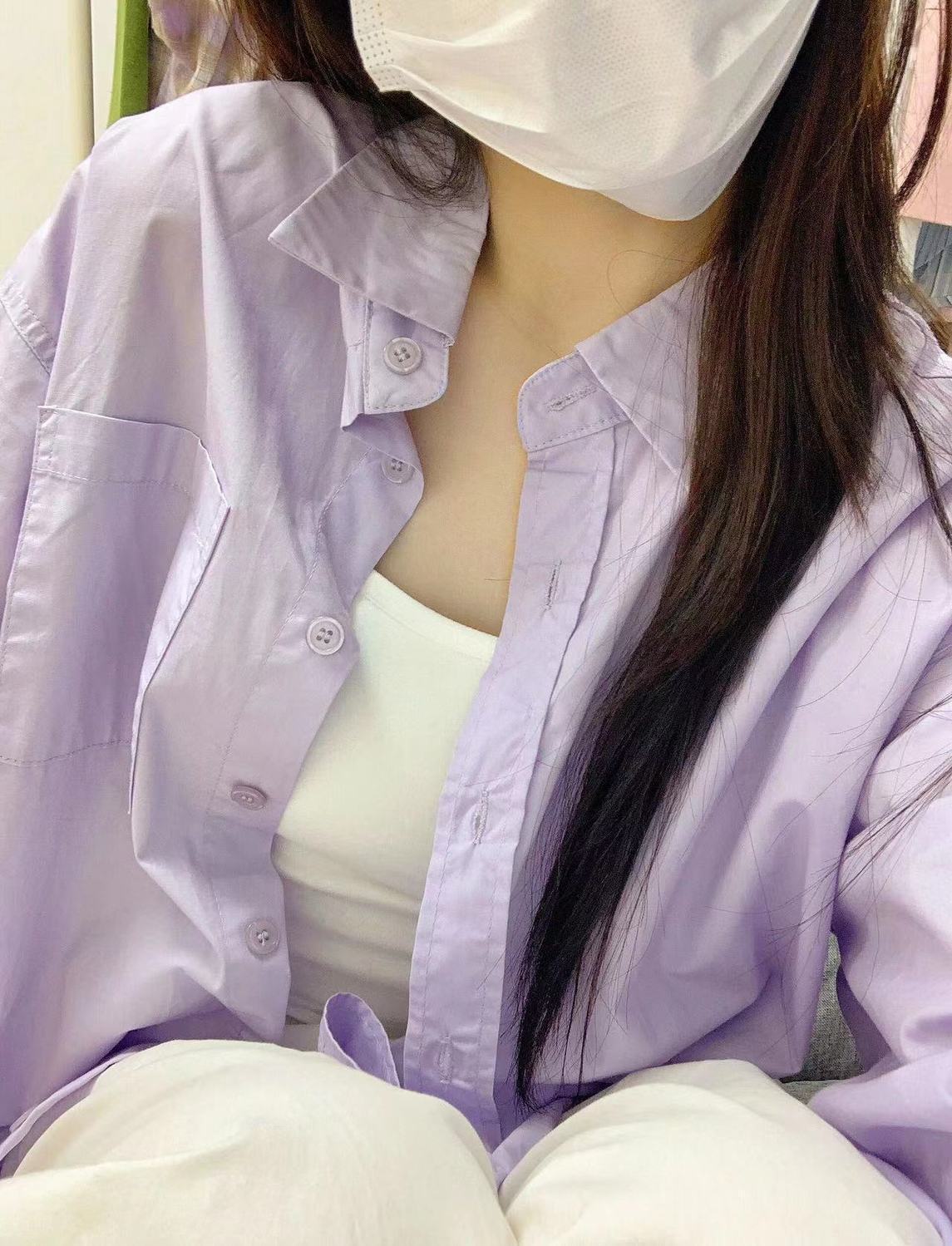 紫色襯衫女春2024新款設計感小眾襯衣內搭純棉疊穿長袖上衣外套