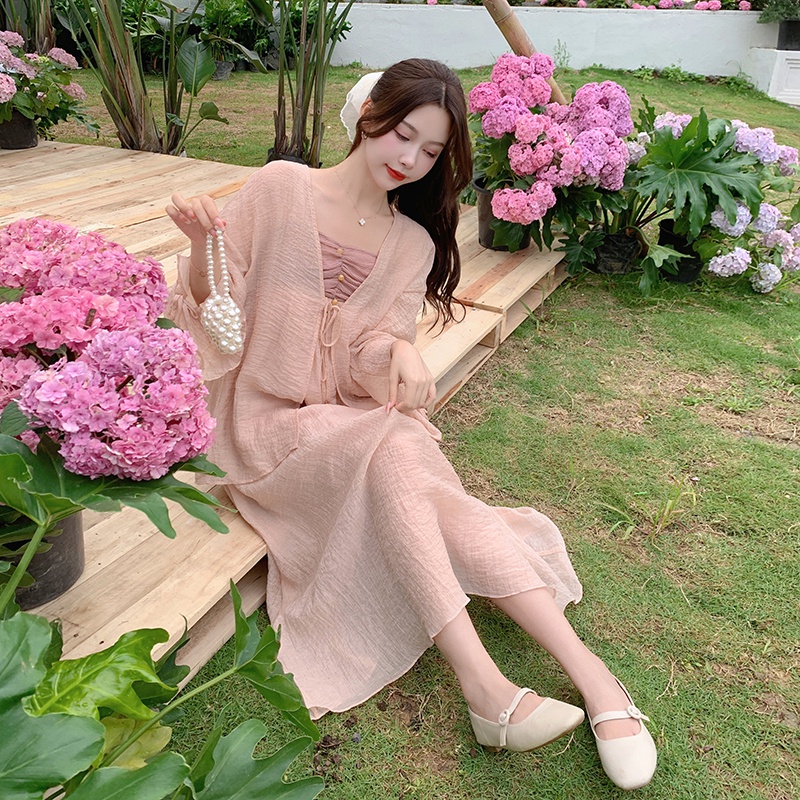 Actual shot ~ 2024 plus size women's clothing spring and summer French super fairy gentle style fat mm versatile casual suspender suit