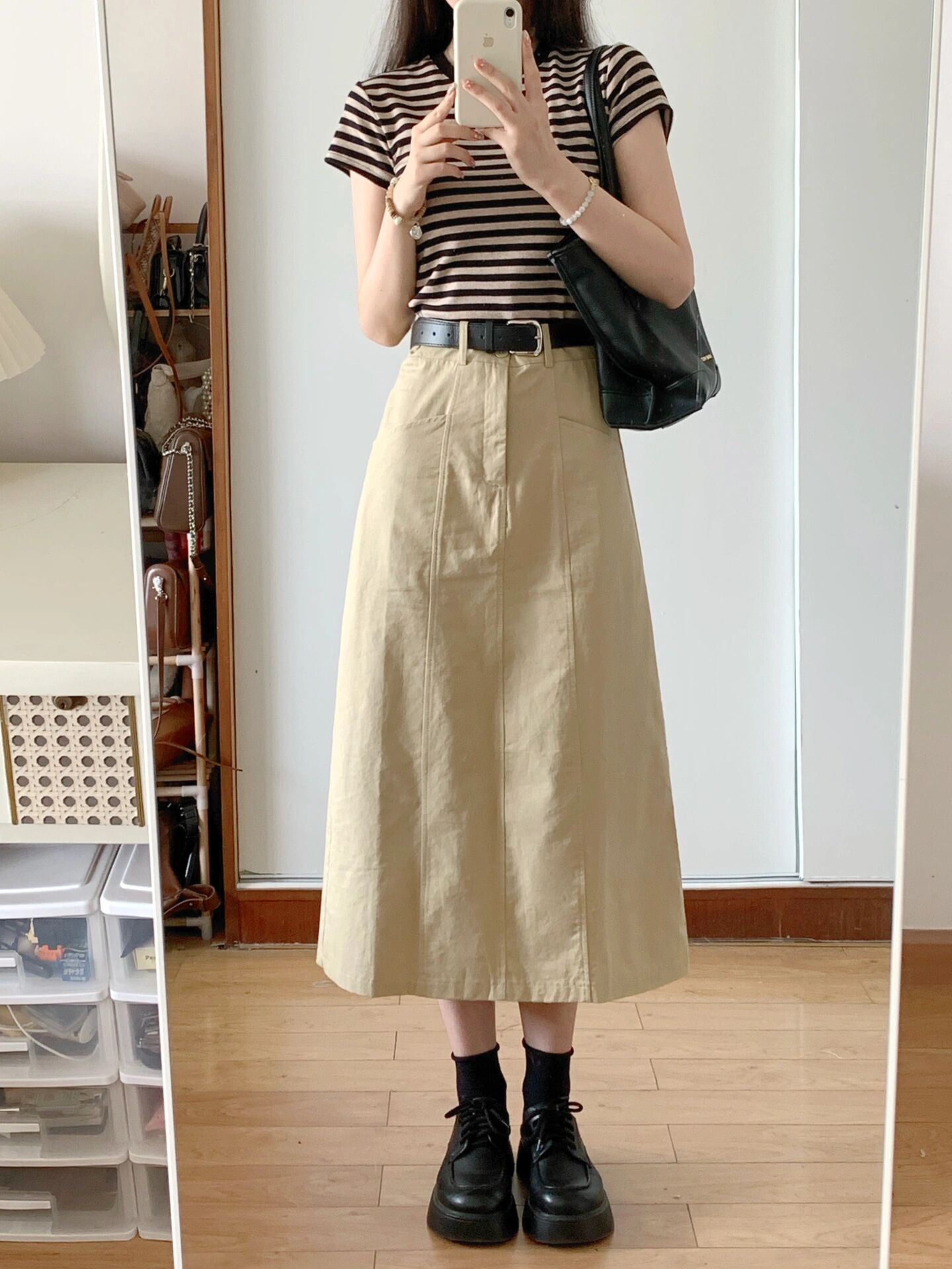 輕熟風氣質套裝顯瘦短袖T恤上衣女夏季A字裙高腰半身裙通勤兩件套