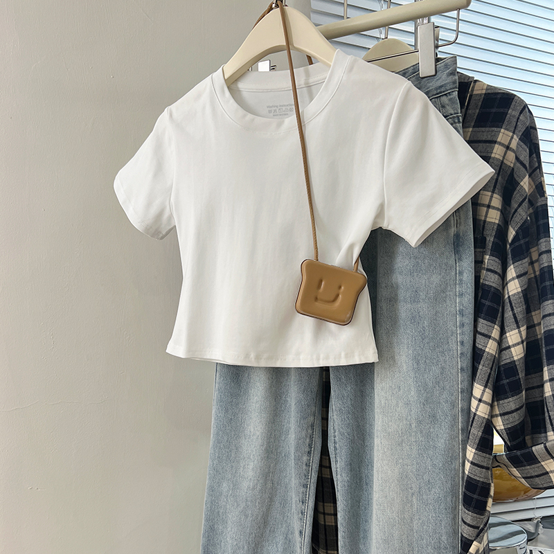 Real shot #Basic white right shoulder pure cotton loose short-sleeved T-shirt women's summer T-shirt top 2024 new style