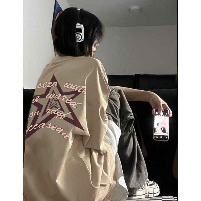 美式復古潮牌純棉短袖t恤女上衣設計感小眾寬鬆顯瘦半袖正肩體恤