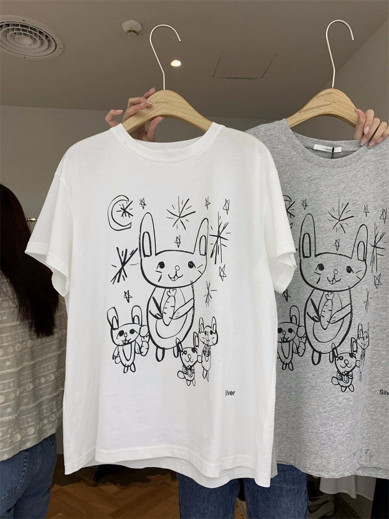 韓國東大門新款220克/精梳純棉後包領有縫邊S-XXXL夏裝短袖T恤女