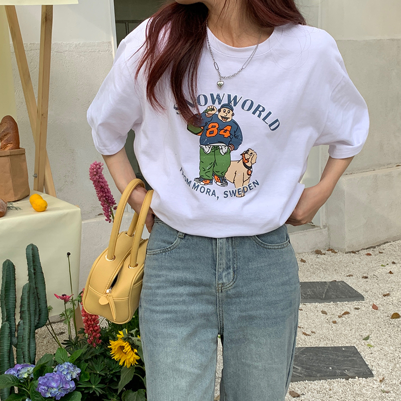 實拍  純棉 圓領短袖t恤女夏季新款寬鬆顯瘦百搭上衣ins