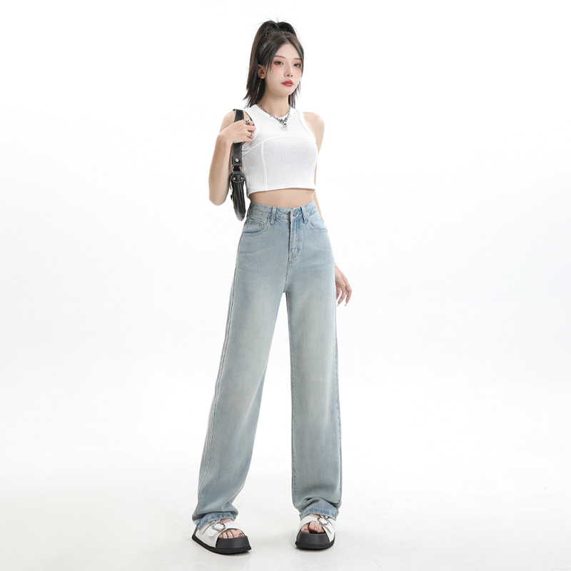 實拍2024春夏天絲垂感直筒闊腿褲女